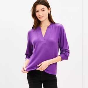 Loft grape purple super soft v-neck  Jersey Split Neck Top medium M